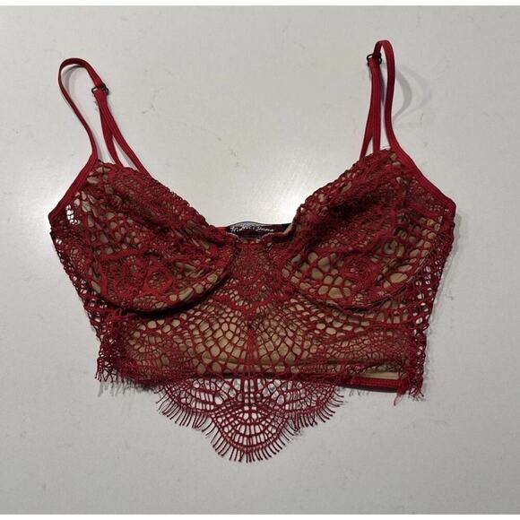 For Love & Lemons Other - For Love & Lemons Skivvies Size XS Red Nude Underwire Bralette Bra Festival READ